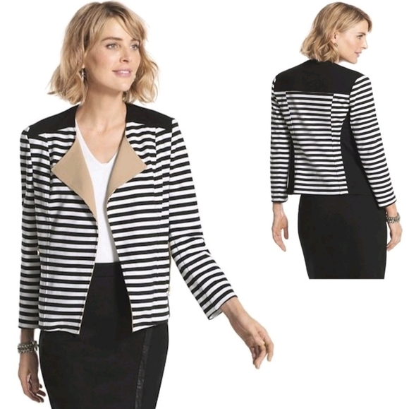 Chico's Jackets & Blazers - Chico's Black and White Striped Blazer with Tan Accents